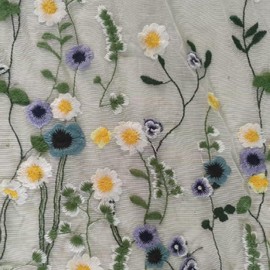 Buchuang 1Yards High end 2D Large Positioning Water Plants Flowers Soft Mesh Heavy-Duty Embroidery Lace Fabric DIY Handmade Fabric Lace Accessories (White, one Yard)