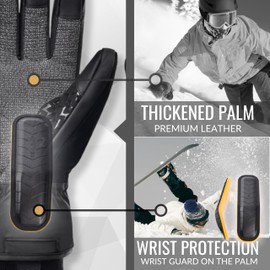 devembr Ski Gloves with Wrist Guards and Undercuff Design, Snowboarding Gloves Touchscreen, Black, M