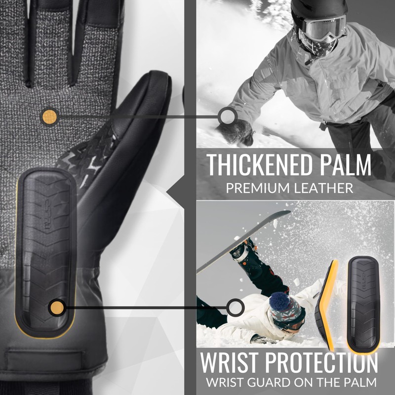 devembr Ski Gloves with Wrist Guards and Undercuff Design, Snowboarding