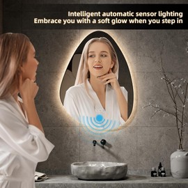 Led Mirror for Bathroom, 20x28 Inch Bathroom Vanity Mirror with Lights, Human Body Sensing, Shatter-Proof, Anti-Fog, 3 Colors and Dimmable, Backlit Light Up Bathroom Mirror Wall Mounted.