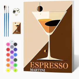 Auremi DIY Drinks Paint by Numbers for Adults Kids-Vintage Canvas Oil Painting Kit for Adults,Craft Art Painting with Wooden Frame Kit Acrylic Pigment Drawing Paintwork for Gift Home 20x30cm