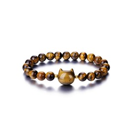CrystalTears Tiger Eye Crystal Cat Bracelet for Women Men 8mm Crystal Stone Bead Bracelets Protection Healing Crystal Gemstones Stretch Bracelet Good Luck Bracelet Jewelry Gifts for Women Girls