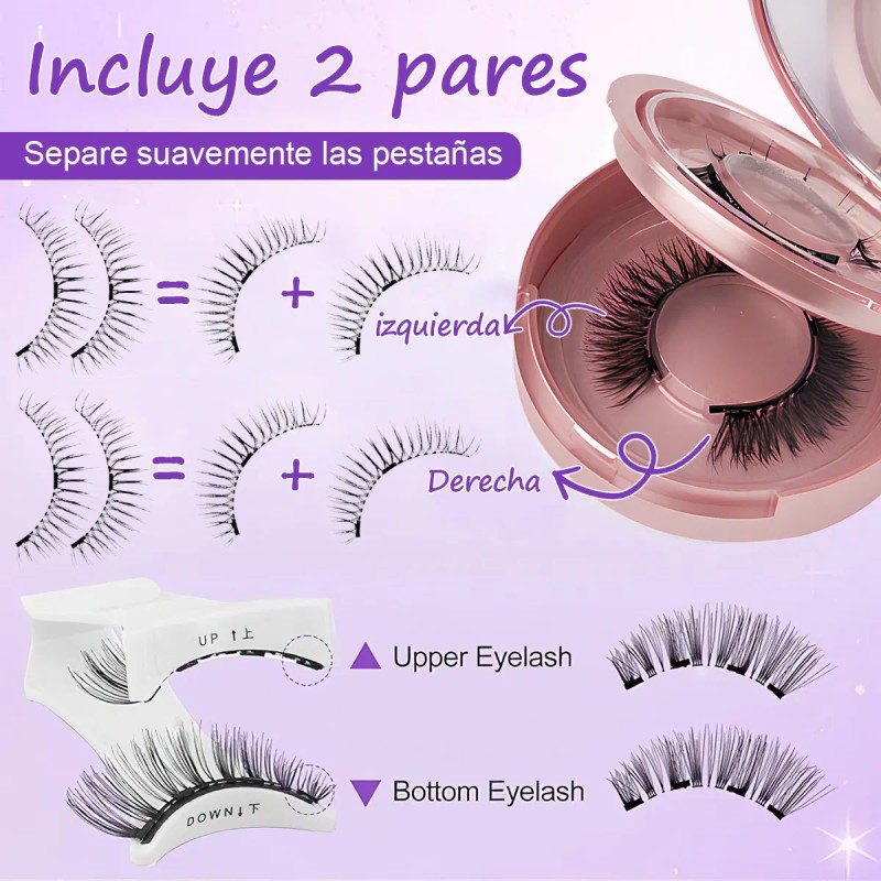 Kit De Pestañas Postizas Magnéticas Con Clip 2 Pares