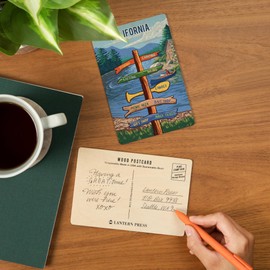 California, Signpost, River (4x6 Birch Wood Postcards, 2-Pack Stationary, Rustic Home Wall Decor)