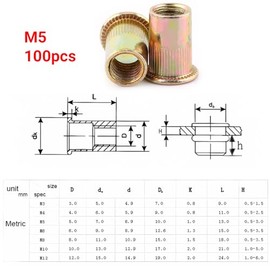 LiebeWH - Juego de Tuercas Remachables Tuercas de Remache de Acero Tuercas de Métrica(M5 (100 pcs/pack