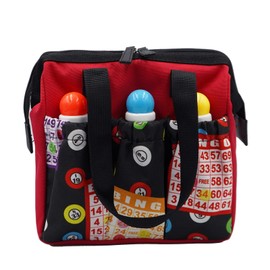 Yuanhe Bingo Dauber Tote Bag - Red Bingo Pattern Handle Bag with Zipper and 6 Pockets