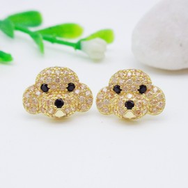 Hiqmic 925 Sterling Silver Cute Dog Puppy Zirconia Earrings Ear Stud Piercing Yellow Gold Plated Fashion Jewelry Gifts WK90055-G Brown