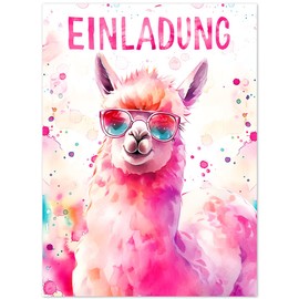 Pack of 12 Llama Invitation Cards for Children's Birthday Girls, Alpaca Birthday Invitations, Birthday Invitations Girls Boys, Alpaca Invitation Cards for Children Birthday, Party Invitations