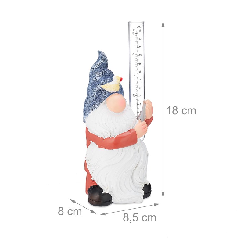 Relaxdays Gnome Rain Gauge Weather-Resistant Analogue Rain Indicator 18 x