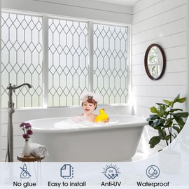 ALIUNI Window Privacy Film Frosted Stained Glass Decorative UV Heat Blocking Static Cling Non Adhesive Removable Coverings Bathroom Home 17.5x118.1 in