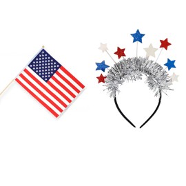 Independence Day Decorations Headband,1pcs Hair Accessories with star Design 4th Of July Patriotic Party Headwear Supply For Independence Celebration Veterans Memorial Decor+1 American Flag（5in*8in）