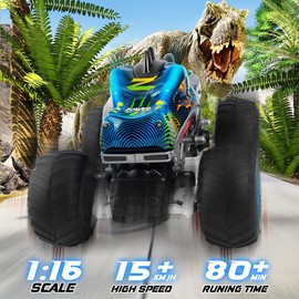 Rhybor Remote Control Dinosaur Car, 2.4GHz All Terrain Remote Control Monster Truck, RC Dinosaur Monster Car, Spray Music Monster Truck RC Cars for Boys 4-7 8-12 and Girls
