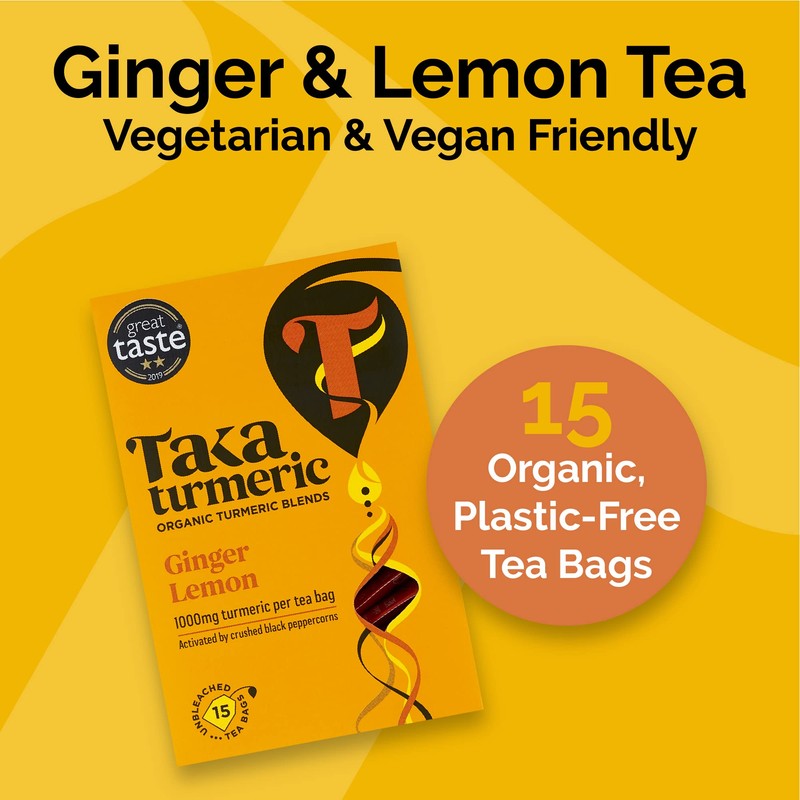 Taka Turmeric, 1 pack (15 Teabags) Organic Lemon and Ginger