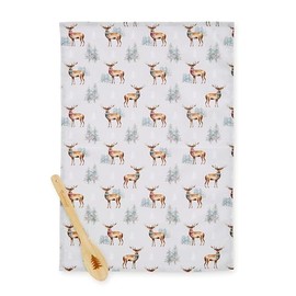 Cooksmart British Designed Christmas Tea Towel & Spoon Set| Christmas Towels & Spoon For The Festive Season | Christmas Tea Towel With Spoon For All Types Of Kitchens - Christmas Stag