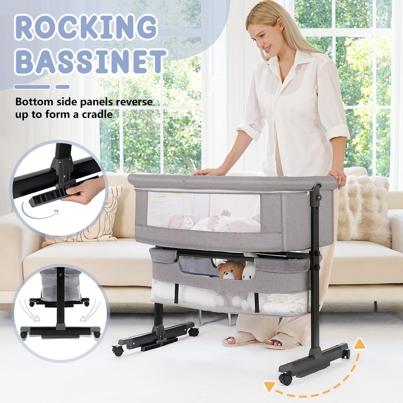 Semphis Baby Bassinet, 3 in 1 Bassinets Bedside Sleeper, Adjustable