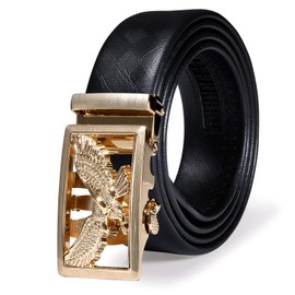 Dubulle Men's Adjustable Belt Gold Eagle Automatic Buckle Black Ratchet Business Belt With Exquisite Box