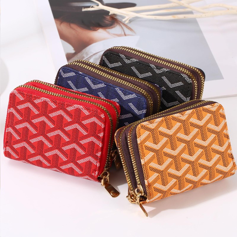 LFWATAXY PU Leather Accordion Card Wallet, Double-Layer Zippered Card Holder