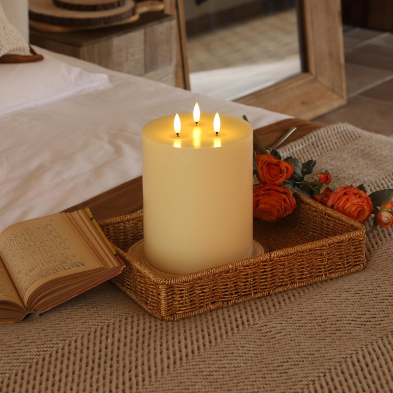 SEHNSY 3 Wick Extra Large Flameless Candles, 6"x8" Flat Battery