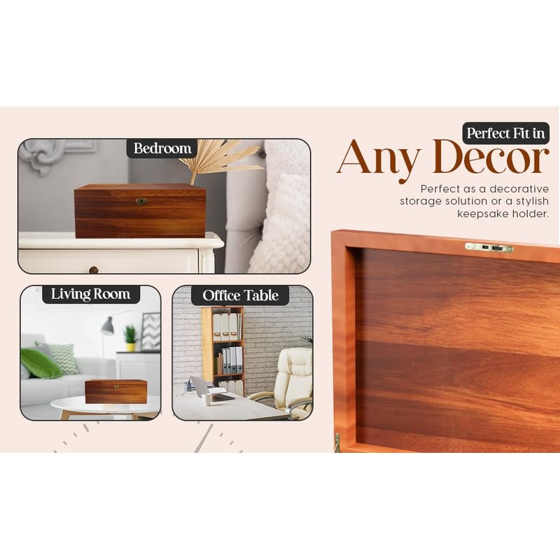 LUSH & STYLE Large Memory Box For Keepsakes Acacia Wood
