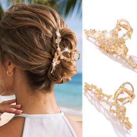 Flower Gold Hair Clip Rhinestone Fancy Hair Claw Clips for Women
