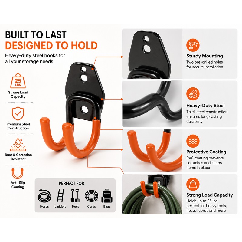 Heavy Duty Wall Mounted Storage Hook for Garage and Home