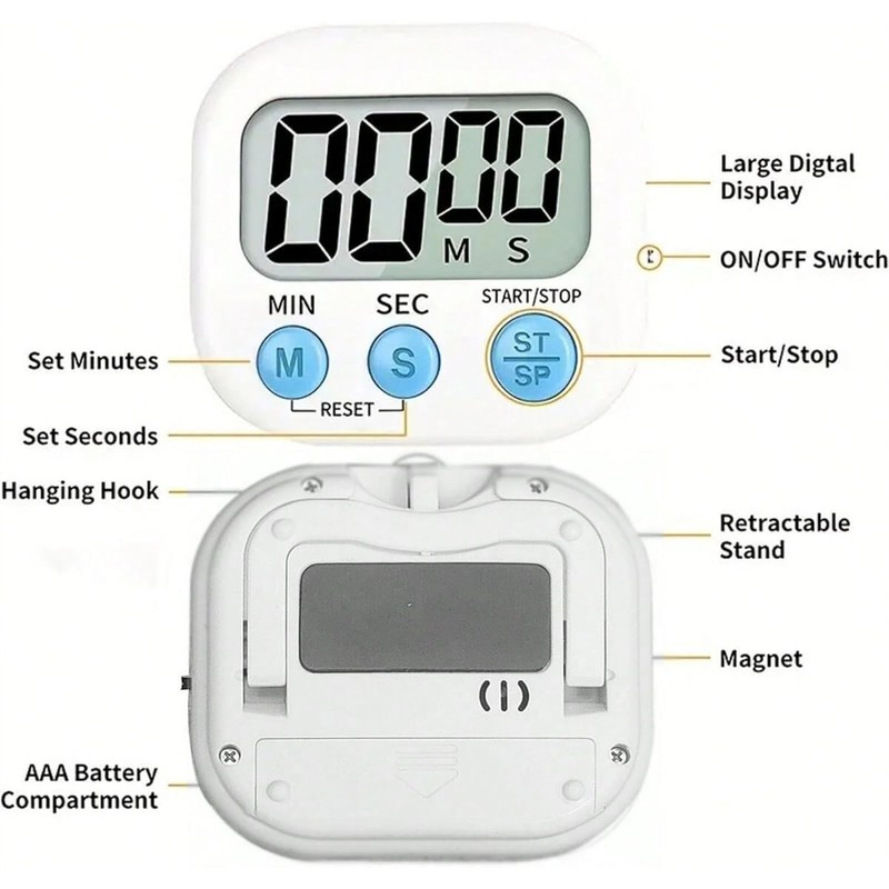 VINPAM Digital Kitchen Timer with Magnetic Back, Vertical Stand, and