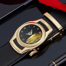 VANNANBA Cinturones de diseño para hombre, de piel auténtica con hebilla automática, regalo para hombres, Oro, 39"-42" Waist Adjustable