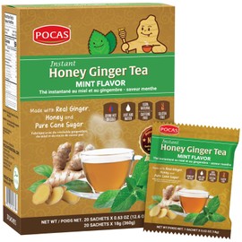 Pocas Honey Ginger Instant Tea Powder, Mint Flavor, Real Ginger Extract & Honey, Caffeine-Free Tea, 20 Packets