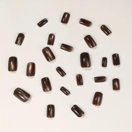 24 Pcs Cat Eye Press on Nails Short Square Fake Nails Coffee False Nails with Glitter Full Cover Acrylic Stick on Nails Artificial Nails for Women Girls Nails Decorations Manicure