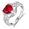 Dtup Anillo Compromiso Corazón Rojo Rubí Plata S925 Promesa Amor