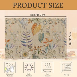 Colorful Flower and Leaf Placemats Set of 6 Place Mats for Kitchen Table Washable Farmhouse Linen Table Mats Dining Decoration 12x18 Inch