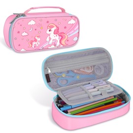 FINPAC Pencil Case, Large Capacity School Pencil Case with Built-in Pen Slot, Pencil Pouch w/Double Zipper and Inner Mesh Layer, Portable Stationery Pencil Bag, (Horse)