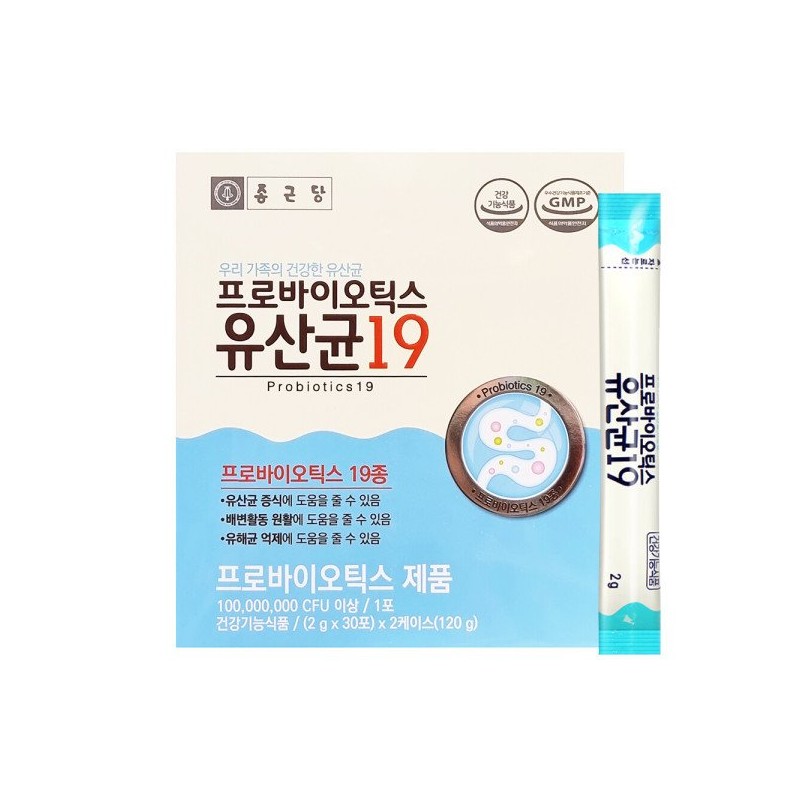 Jongkundang 종근당 프로바이오틱스 유산균19 60포 2통 4개월분 장건강 배변활동 프로바이오틱스