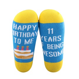 MBMSO Happy 11th Birthday Gifts 1 Pair 11th Birthday Socks Happy Birthday to Me Socks Gift for Girls Boys 11 Years Bday Gift (Cotton, 1 Pair 11th Socks)