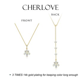 CherLove Sterling Silver Backdrop Wedding Bridal Necklace, 14k Gold Plated S925 Brides Bridesmaids Back Necklace for Backless Dress Prom Jewelry