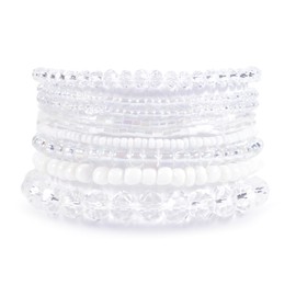 Bohemian Stackable Beaded Bracelets for Women Trendy Stretch Boho Multilayered Bracelet Pack Charm Transparent Bracelets for Friendship Jewelry Gifts