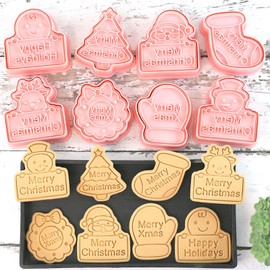 8 Piece Mini Christmas Cookie Cutters, 3d Raised Design Cookie Stamps, Mini Blessings, Snowman, Elk, Santa Baking Molds, Christmas Ornament Cookie Cutter Set (Christmas-5)