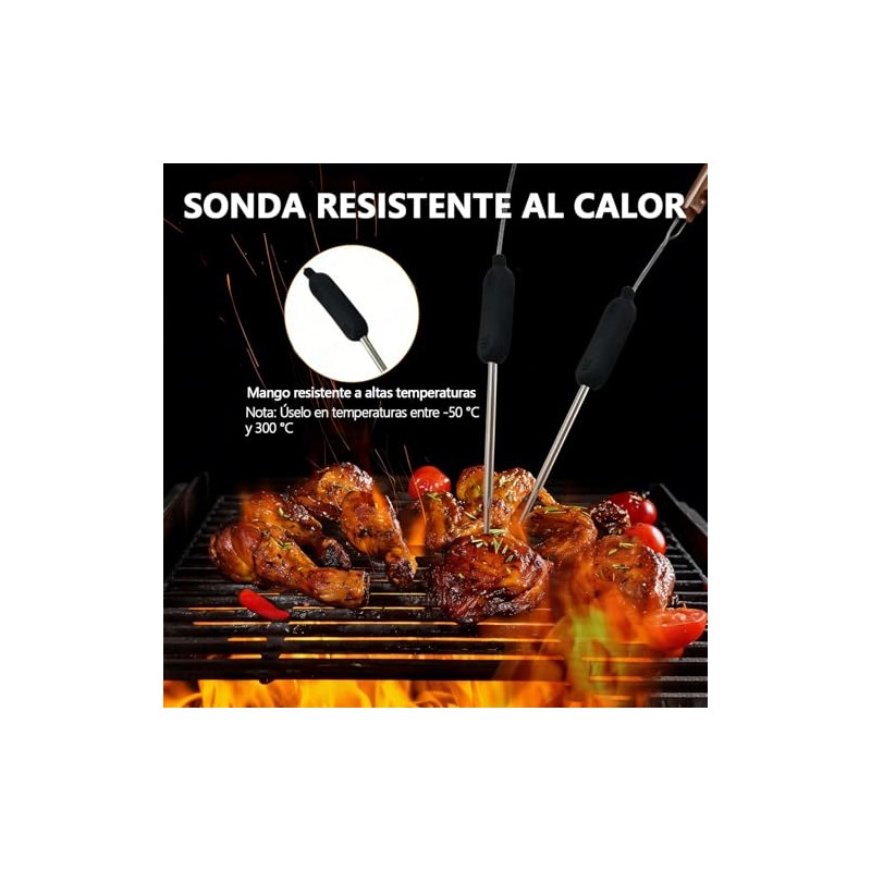 Inalámbrico Termómetro Carne, Termómetro Digital Cocina con 4 Sondas,Meat Thermometer