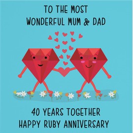 Hunts England - Mum And Dad - Parents 40th Anniversary Card - To A Wonderful Mum & Dad - 40 Years Together - Happy Ruby Anniversary - Iconic Collection