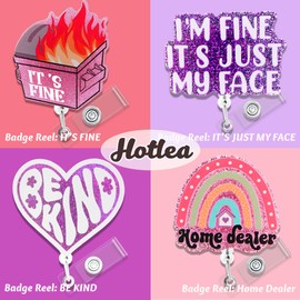 Hotlea 8 PCS Badge Reel Retractable ID Badge Holders Funny Nurse Badge Reel Cute Medical Assistant CNA RN LPN Healthcare Badge Reel Nursing Accessories for Work