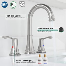 PARLOS Widespread Double Handles Bathroom Faucet with Metal Pop Up Drain and cUPC Faucet Supply Lines, Brushed Nickel, 1.2 GPM