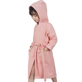 MARBEINE Kids Bathrobe Hooded Boys Girls Cotton Pajamas, Open Front, After the Bath, Children's Room Wear, Loungewear, Pink