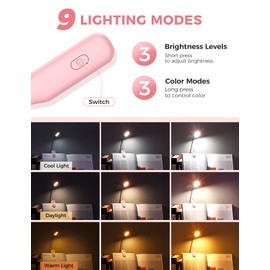 Monotremp Book Lights for Reading at Night in Bed, 80 Hours Runtime Rechargeable Reading Lights for Books in Bed, 3 Brightness Levels × 3 Color Temperatures, 1.3 oz Lightweight