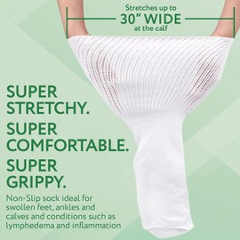 [2 pares] calcetines blancos superanchos con empuñaduras antideslizantes – para linfedema – Calcetín bariátrico – Calcetines antideslizantes de gran tamaño que se estira hasta 76,2 cm sobre la pantorrilla para pies hinchados para hombre y mujer – Talla ú