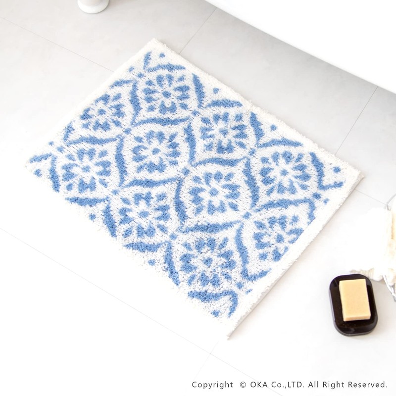 OKA Bathroom Foot Wipe Mat, White, Approx. 17.7 x 23.6