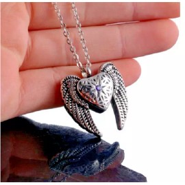 Fashion Jewelry MEMORIAL WING HEART URN ASHES CREMATION Pendant on 24" 925 Sterling Silver chain