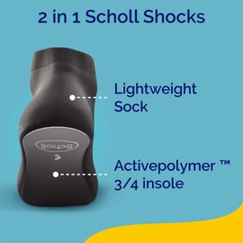 Scholl Schocks, 2-in-1 Active 3/4 Insoles ™ with Liner Socks, 2 Pairs, Medium, Black, (Packing May Vary)