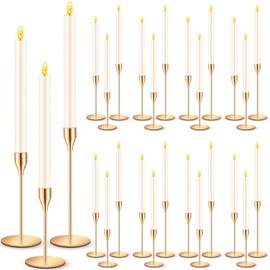 FillTouch 30 Pcs Gold Candlestick Holders with Flameless Taper Candles Bulk