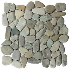 Interlocking Pebble Floor Tiles (1-Sheet) Kitchen, Bathroom, and Patio Flooring | Indoor and Outdoor Use | Natural Auburn Green Stones | Quick and Easy Grout Installation