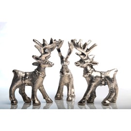 Wonder Care Christmas Reindeer Figurine, Home Decorations for Living Room, Standing Christmas Deer, Table Statue, Miniature Reindeer Figures, Gold & Silver, Reindeer Collection